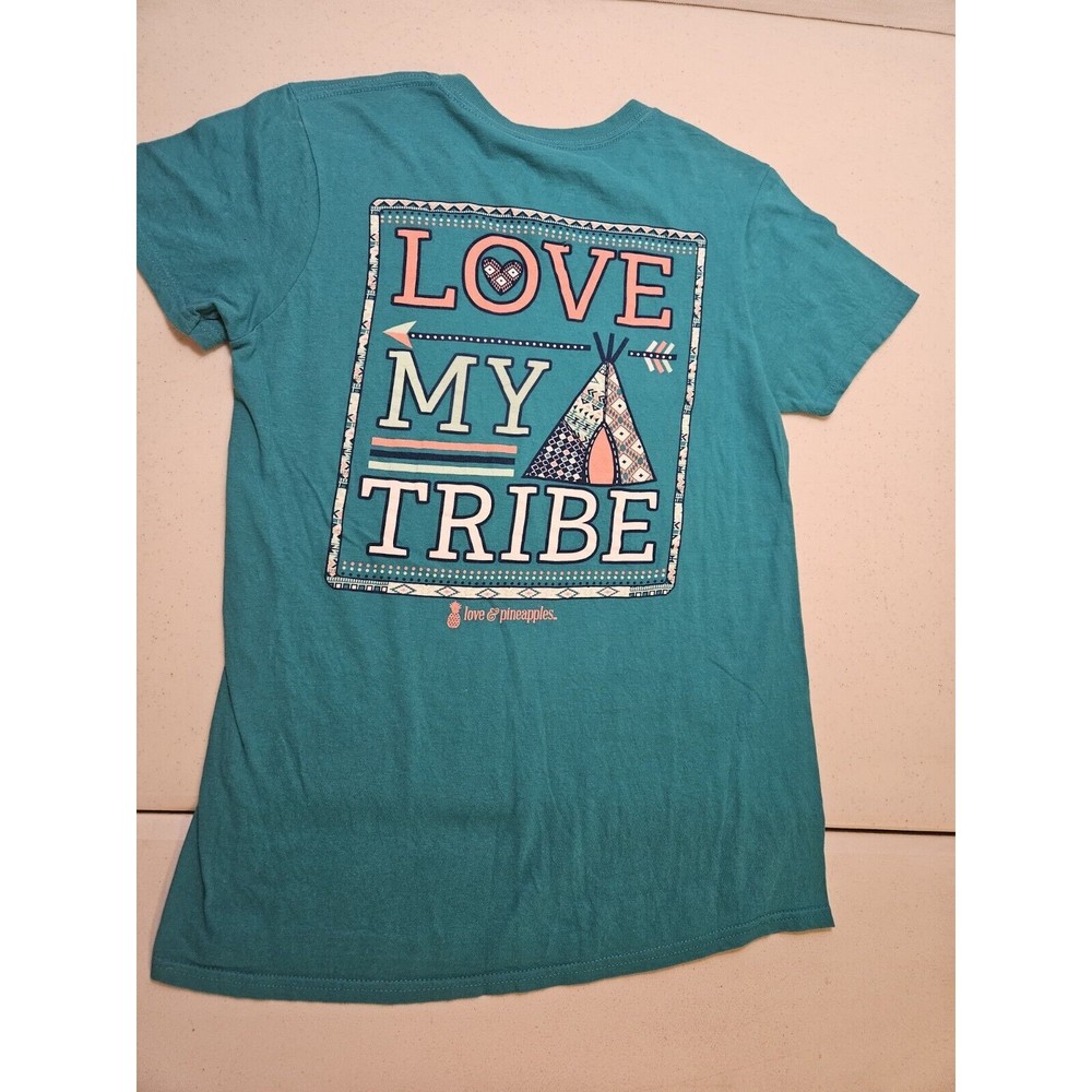 Love and Pineapples Adult Short Sleeve Teal T Shirt Size Small Love My Tribe